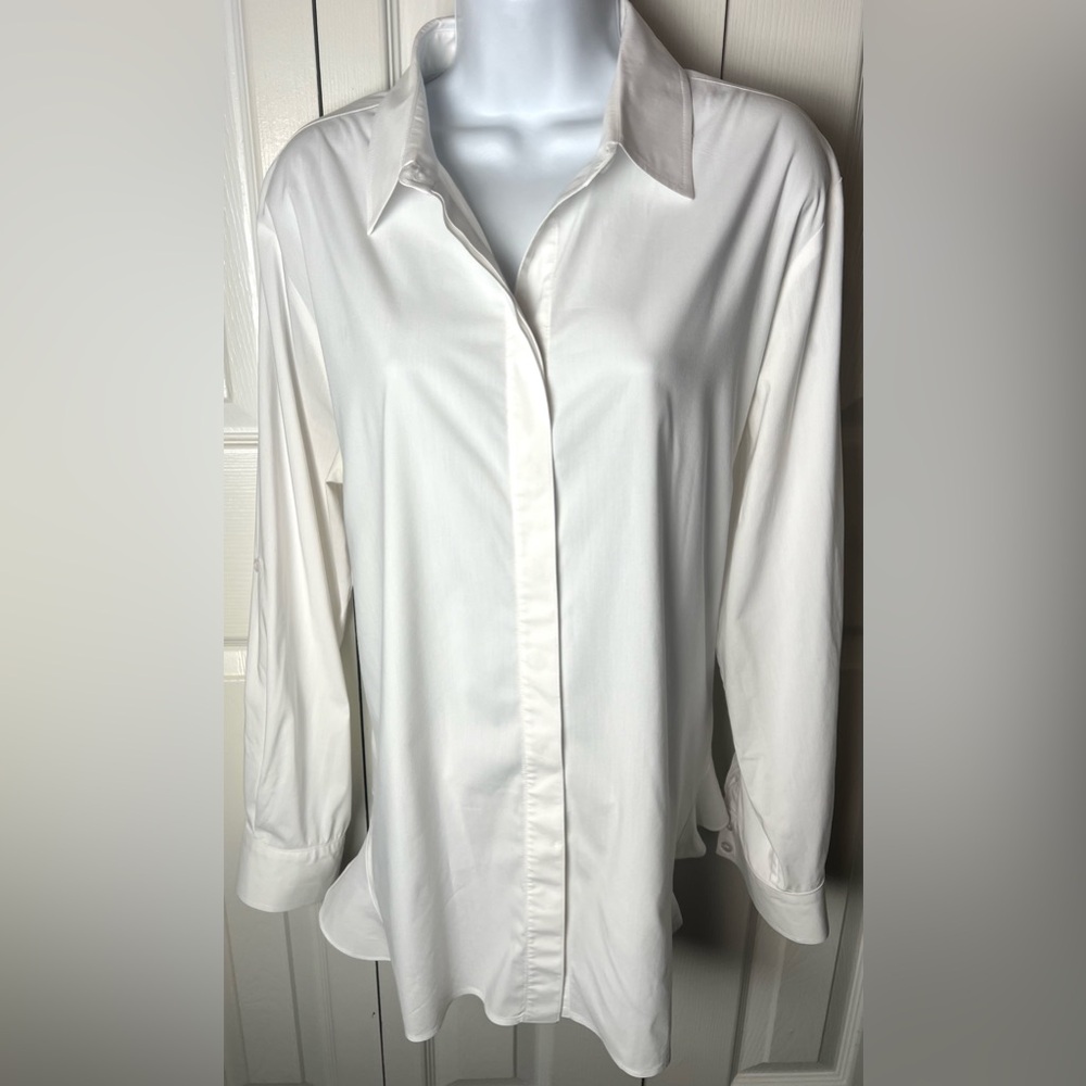 Finley Shirt Button Down White Flutter Hemline Si… - image 2